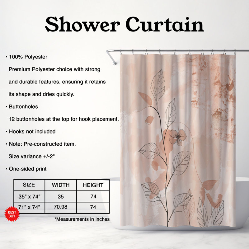 Rideau de douche rose 1 pièce, H 74 po x l 71 po