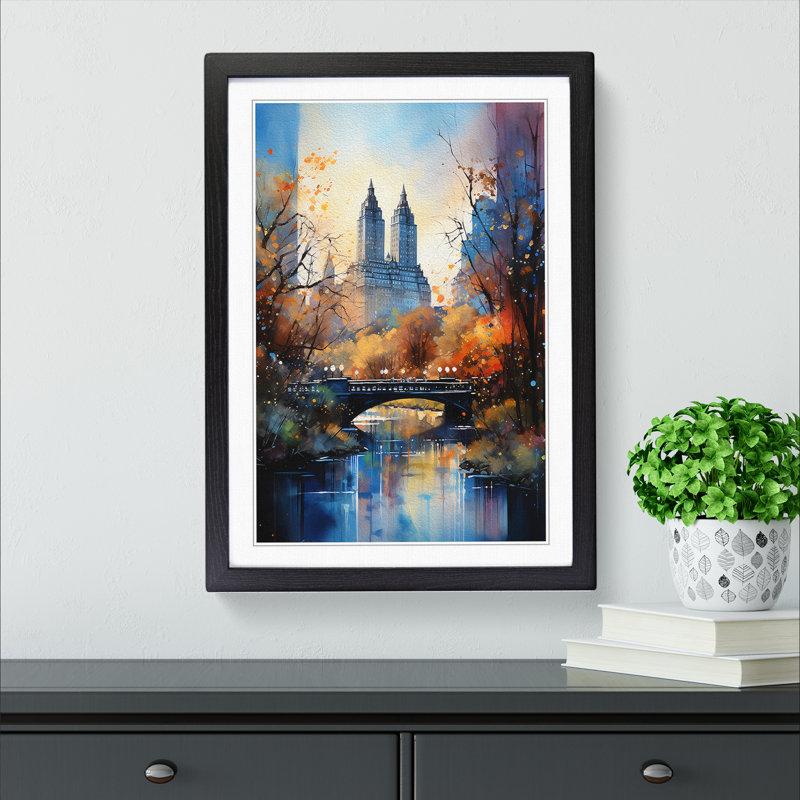 Central Park Symbolism - Single Picture Frame Print on Wood, 64cm H x 46cm W x 2cm D, Black Framed
