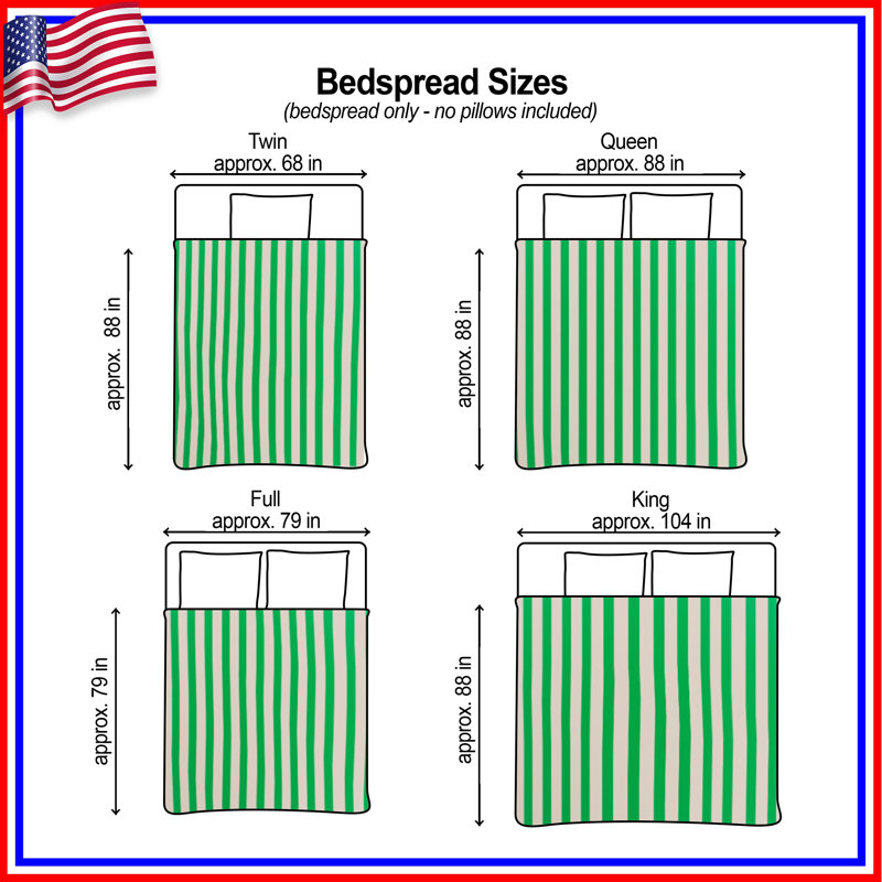Green White Vertical Stripes Bedding Stripes Bedspread Pattern, Full / Double