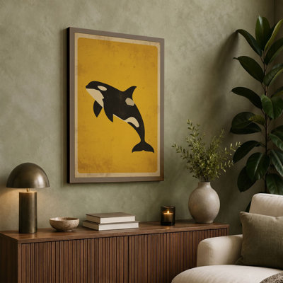 Leaping Orca Mid-Century - Wrapped Canvas