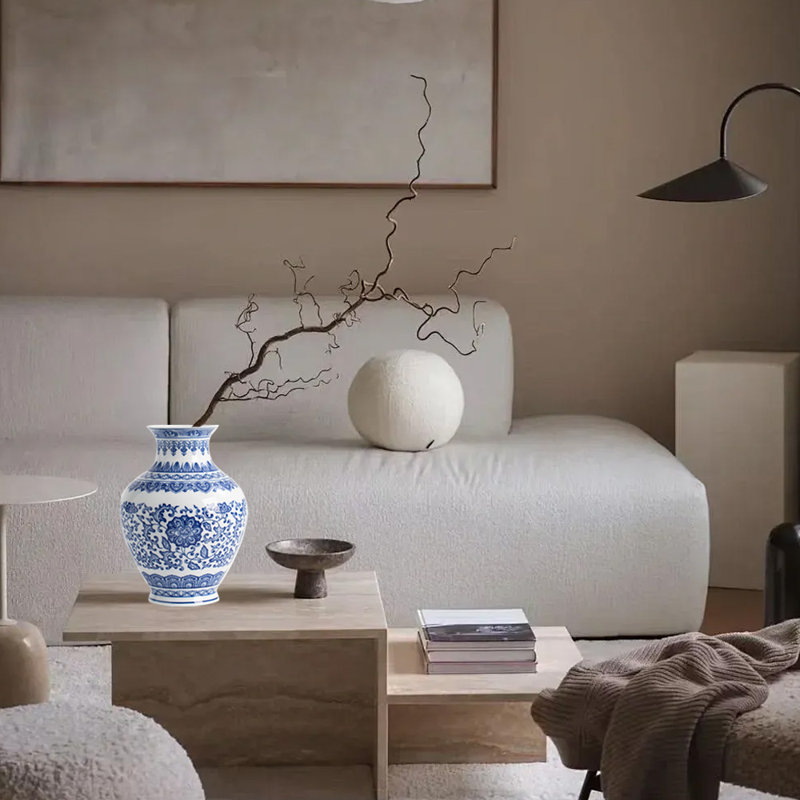 Vase en céramique bleu et blanc, vase en porcelaine pour la décoration intérieure