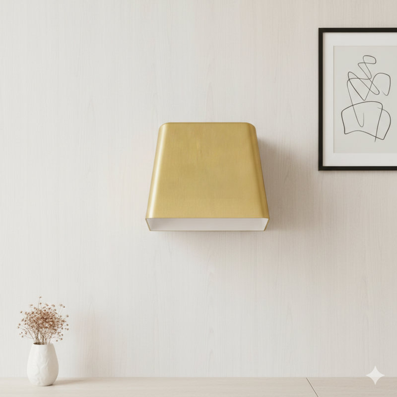 Une applique murale de 5,5 pouces avec une finition en laiton brossé et un éclairage à DEL intégré., Laiton brossé