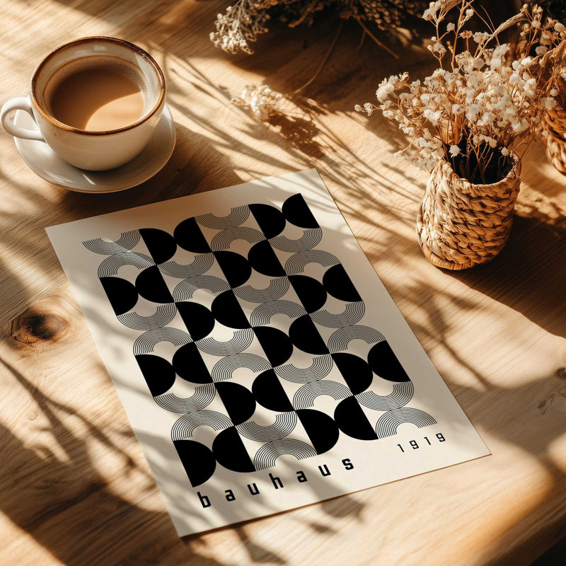 Impression monochrome de courbes de Bauhaus, H 25,25 po x l 19,25 po, Cadre pour photo simple or brossé