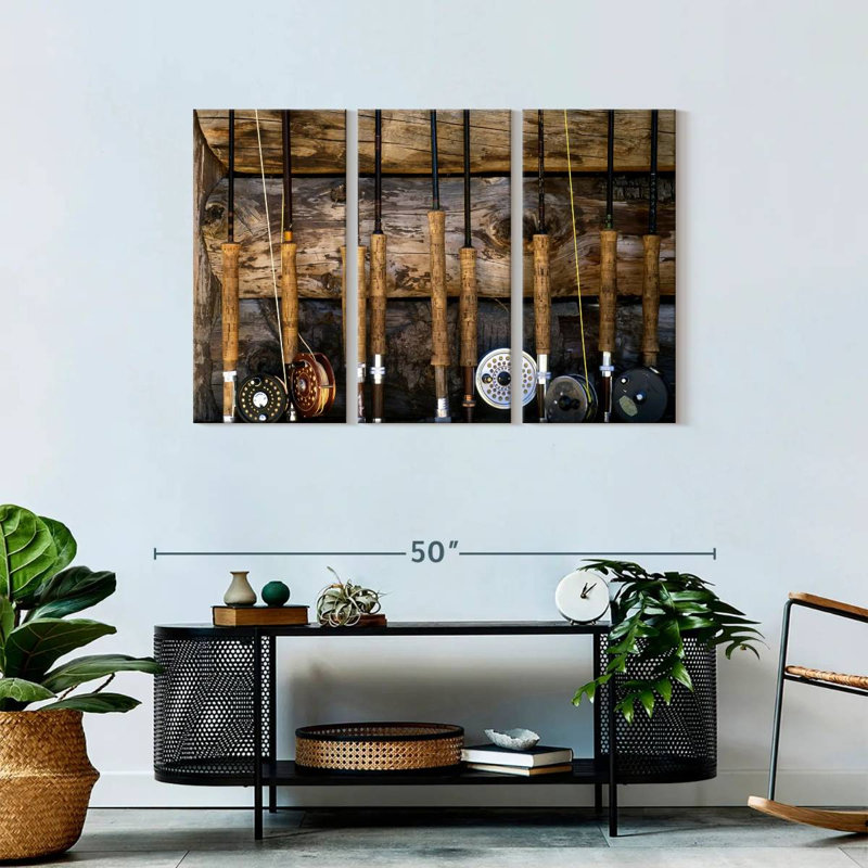 " Fishing Poles " 3 - Pieces, 28" H x 45" W x 1.25" D