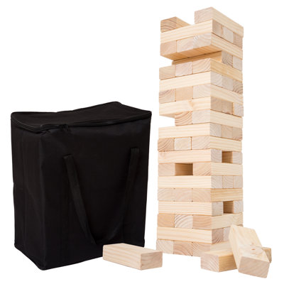 Classic Giant Wooden Tower Blocks Stacking Game with Nylon Carrying Case – Outdoor Yard Games for Adults, Kids, Boys, and Girls by Hey Play