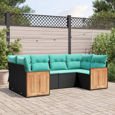 Ensemble de canapés de patio 6 pièces avec coussins en rotin noir pour l'extérieur