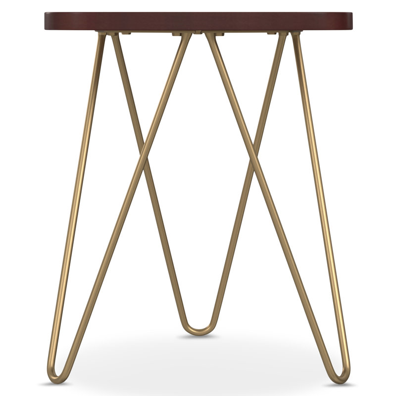 Patrice Solid Mango Wood Mid-Century Modern End Table with Unique Shaped Top and Hairpin Legs, Dark Brown