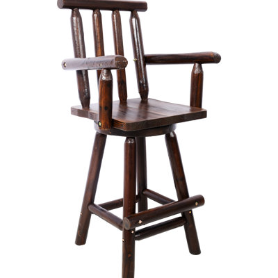 Tabouret de 4 pieds en bois de sapin rustique avec accoudoirs et repose-pieds Roger