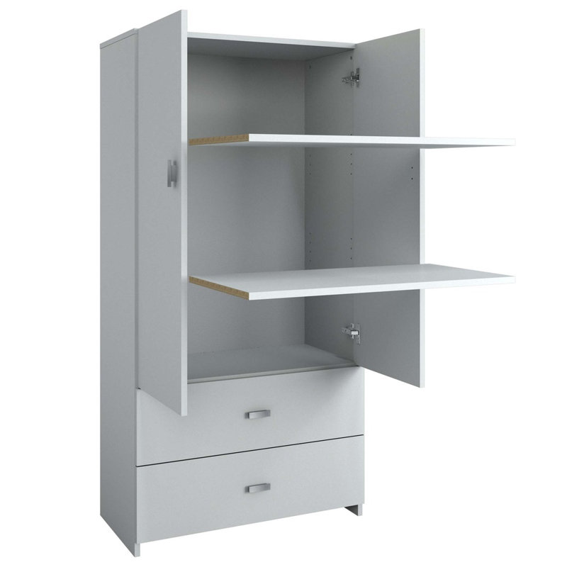 Zen Ensemble de lit complet avec tête de lit, tables de chevet (2) et une armoire, aucun sommier requis, Blanc