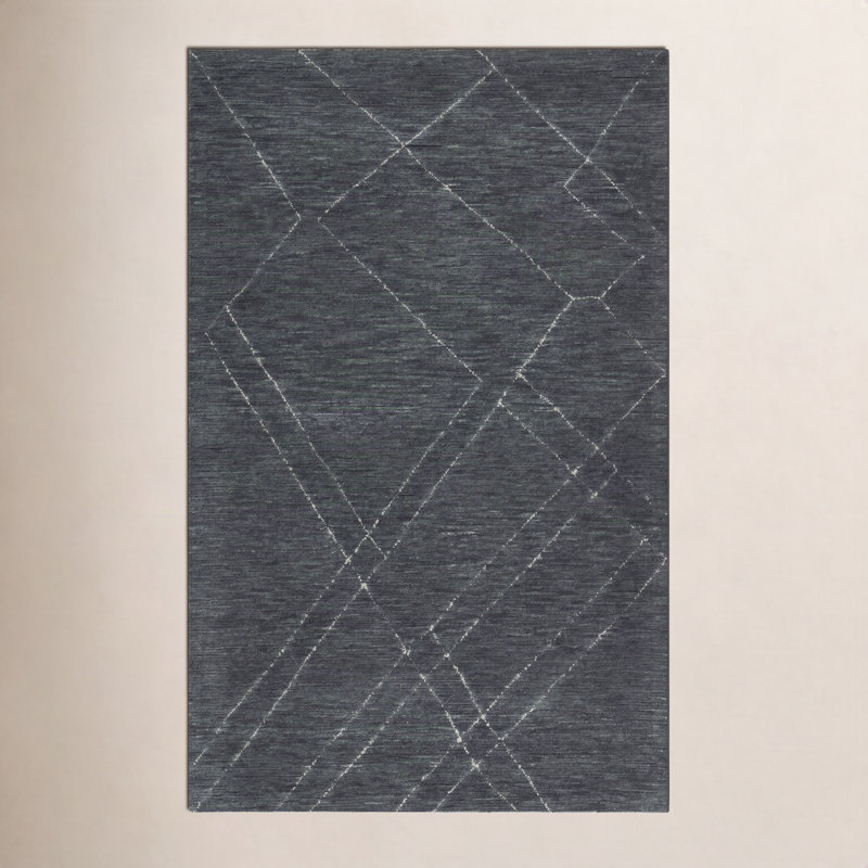 Lodi Wendell Abstract Hand Tufted Wool Area Rug in Navy/White, Rectangle 9' x 12'