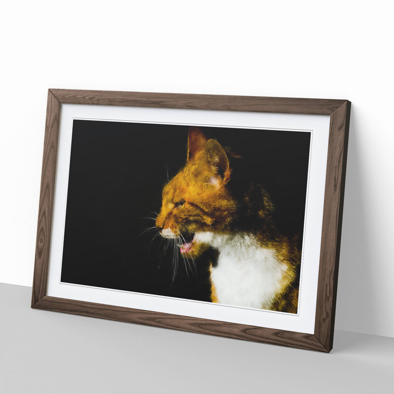 Portrait of a Cat Vol.5 - Picture Frame Painting, Walnut Framed, 27cm H x 36cm W x 2cm D