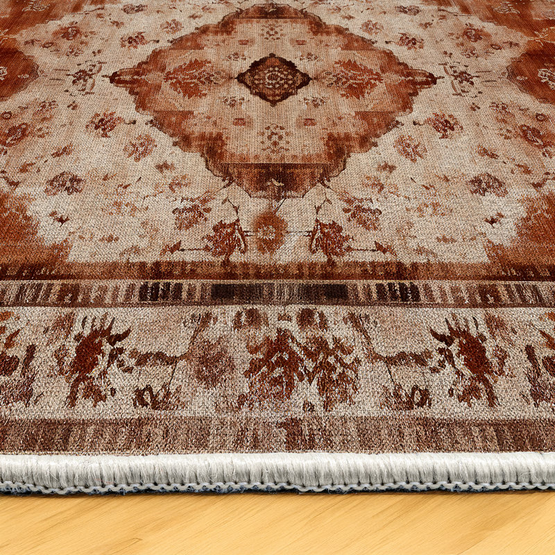 Gracianna Collection Digital Print Cotton-Polyester Brown Moroccan Rug, Rectangle 5'3" x 9'11"