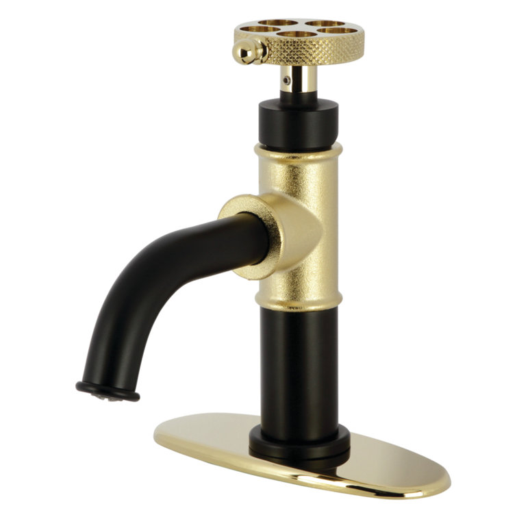Kingston Brass Webb Single-Handle 1-Hole Deck Mount Bathroom Faucet with Knurled Handle and Push Pop-Up Drain