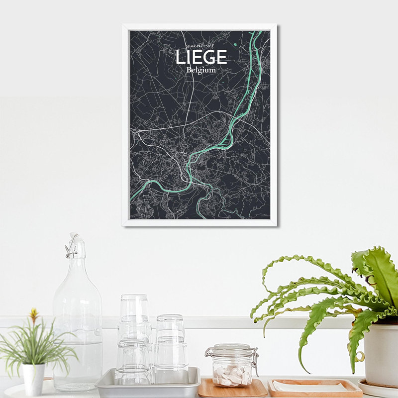 «Liege City Map», impression, Vert / gris, H 24 po x l 18 po