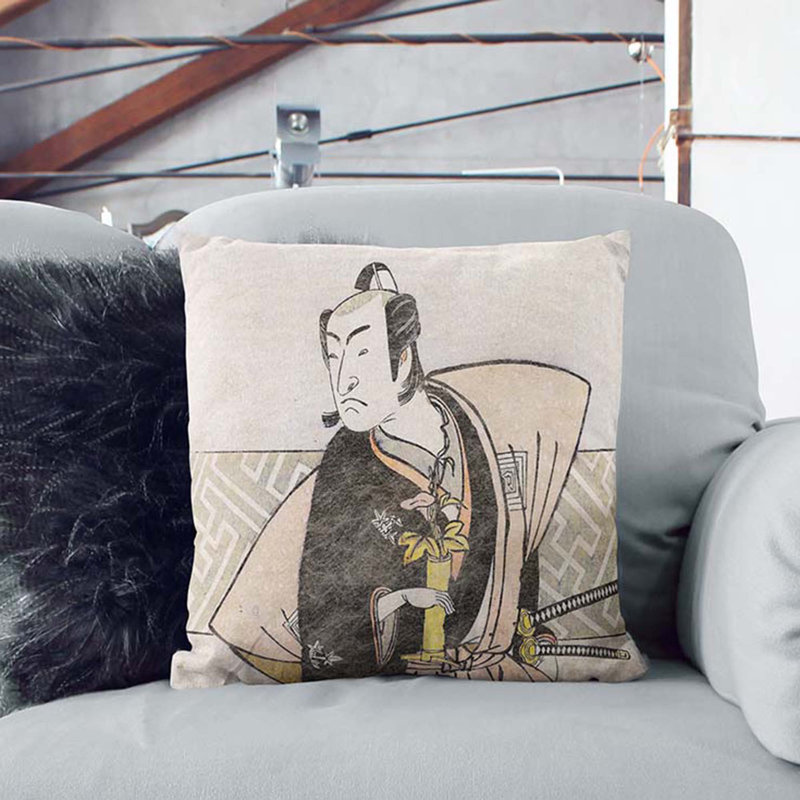 Samurai Ichikawa Omezo by Katsukawa Shunko Cushion with Filling, Stone, 40cm H x 40cm W x 15cm D
