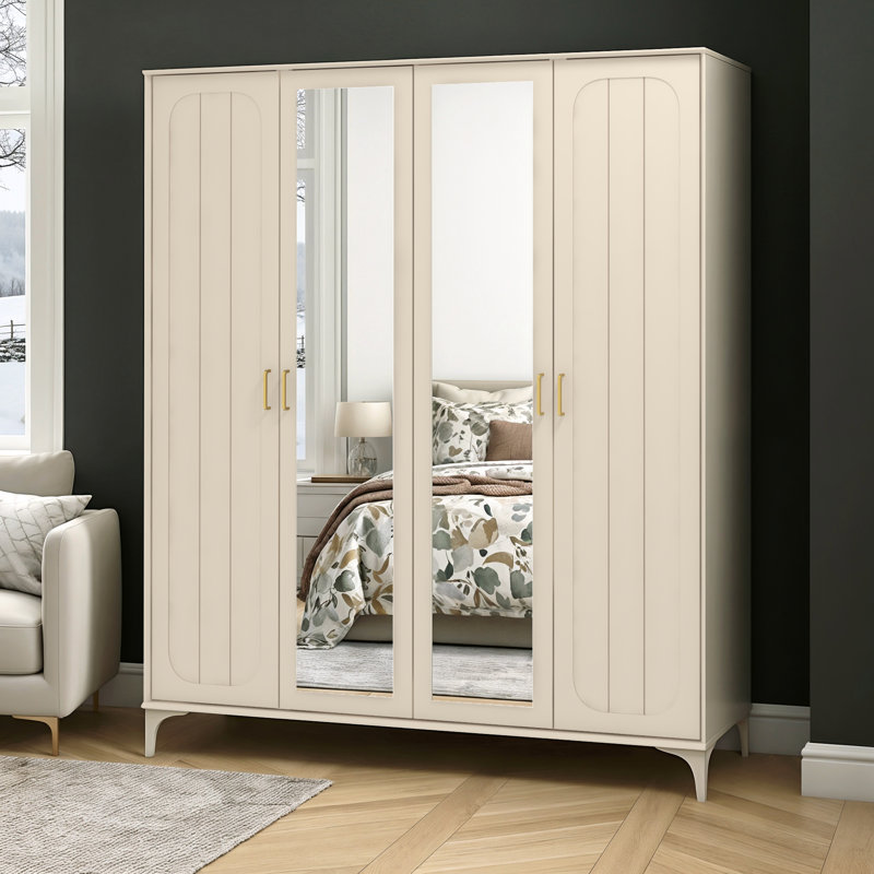 Harrington 4 Door Wardrobe with Mirror , Natural