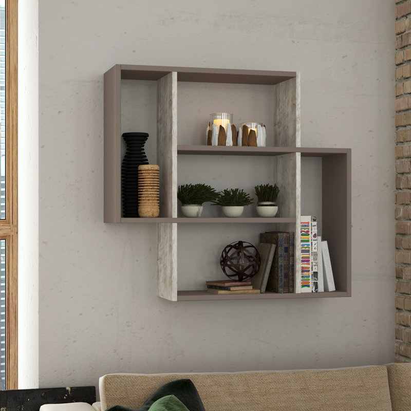 4 Piece Square Floating Shelf, Light Mocha/Antique White