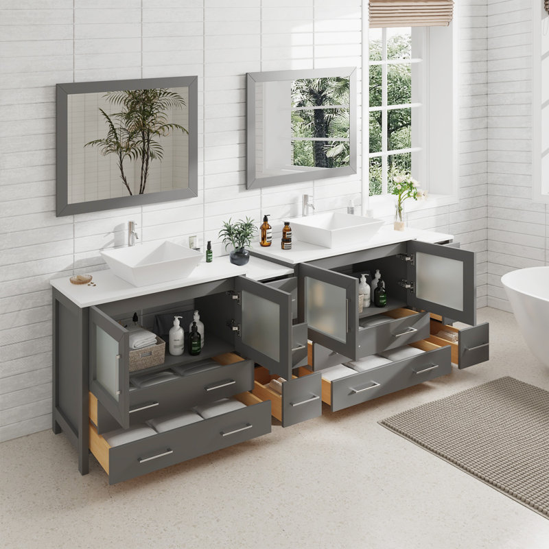  Framed 96" Double Bathroom Vanity Set with Mirror, Gray