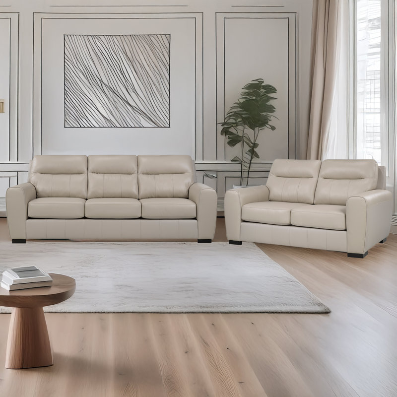 Barton Leather Sofa & Loveseat Set, Taupe