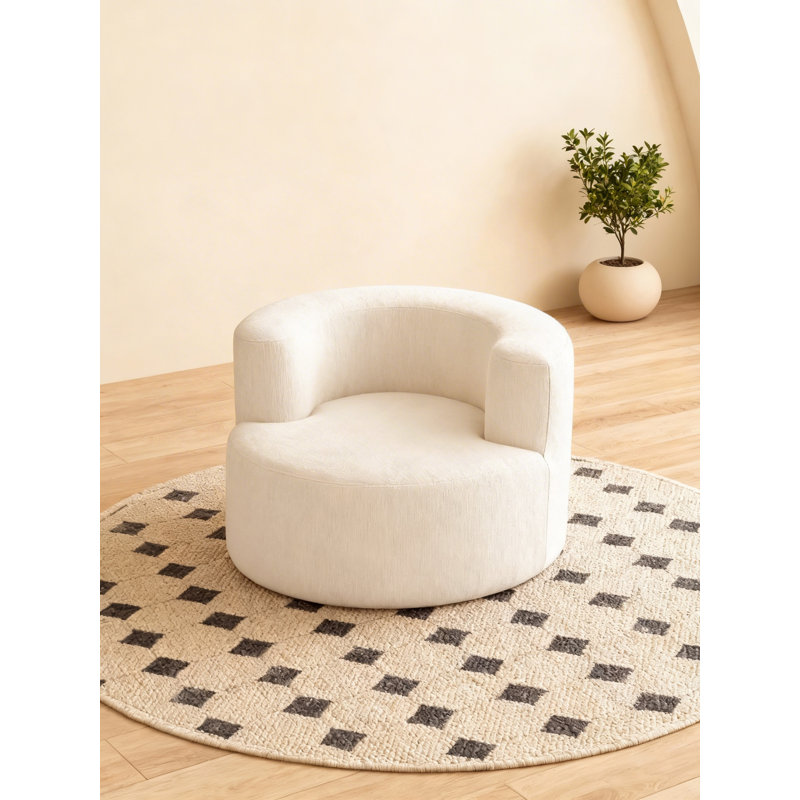 One Seater Compressed Round Curved Lounge Chair, Beige