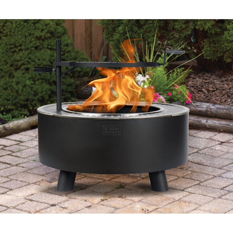 Black+Decker Foyer d'extérieur au feu de bois en acier sans fumée avec  barbecue Black + Decker - Wayfair Canada