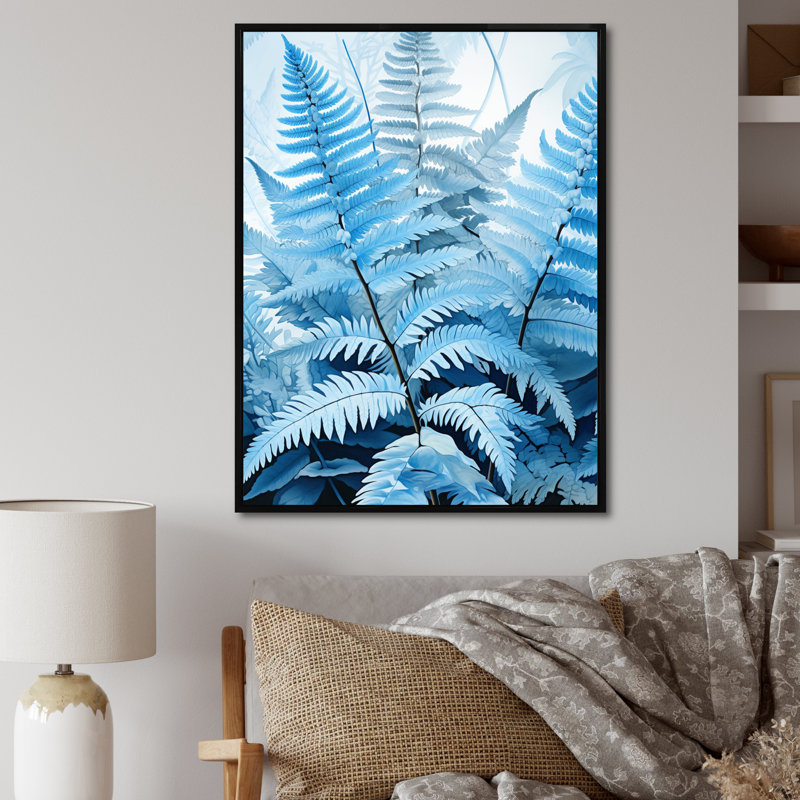 Herard Ferns Azure Dreams II - impression, Cadre flottant noir, H 44 po x l 34 po x P 1,5 po