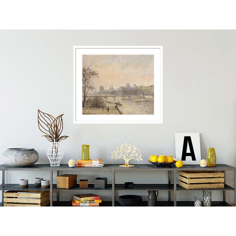 «La seine et le Louvre» par Camille Pissarro, impression giclée sur cadre, H 13,75 po x l 15,32 po