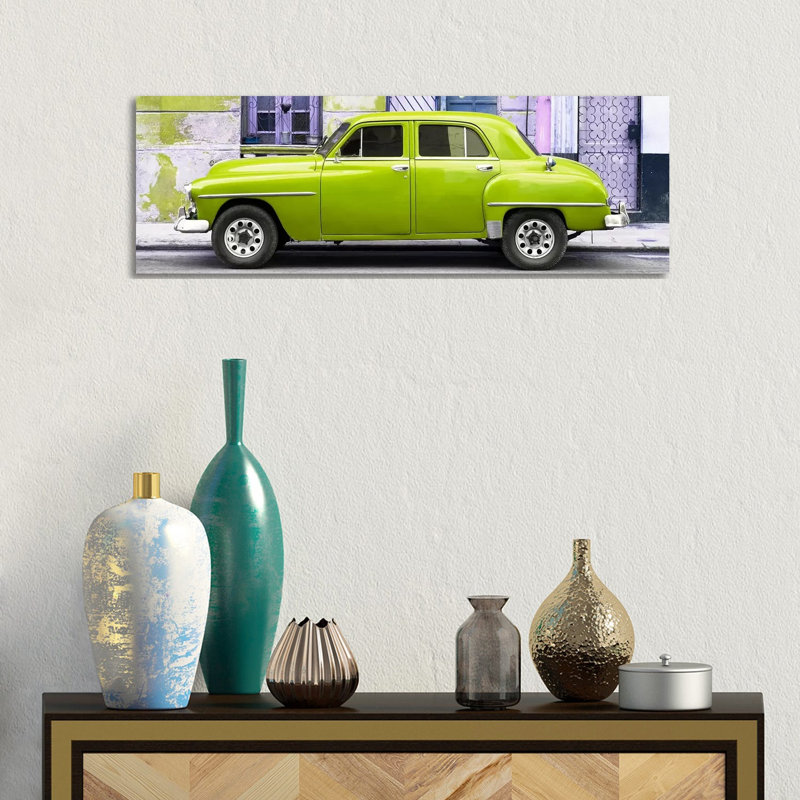 Lime Green Classic American Car by Philippe Hugonnard - Wrapped Canvas Panoramic Print, 30.48 cm H x 91.44 cm W x 1.91 cm D