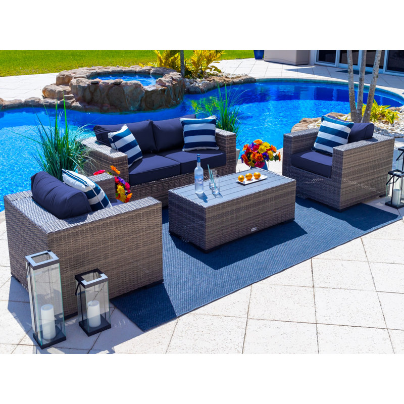 Sorrento 4 - Person Patio Conversation Set with Cushions, Navy Sunbrella®