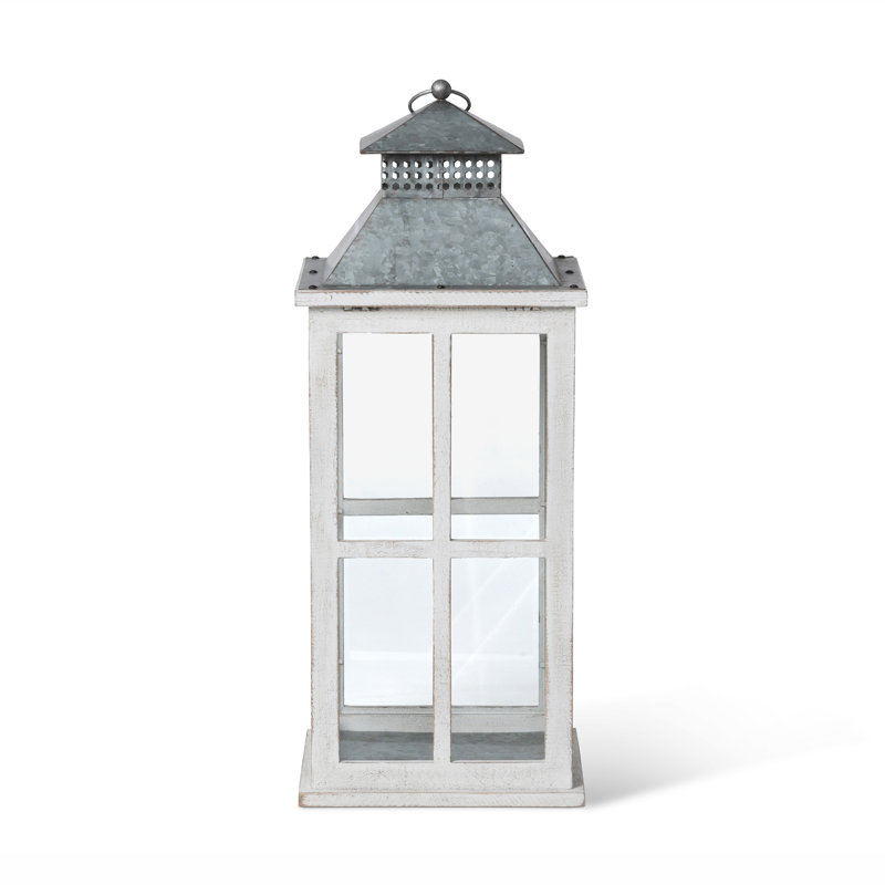 Coastal Whitewash Fir Wood Hanging Candle Lantern