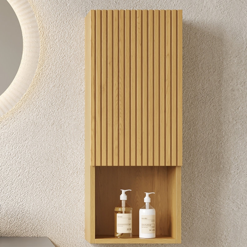 Armoire murale étroite 59 po pour salle de bain 59 "- avec portes et tablettes en chêne pour une solution de rangement compacte