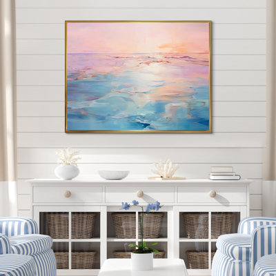 Pink And Blue Pastel Sunset - Coastal Waves Wall Art