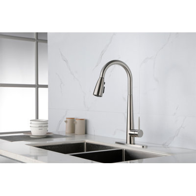Robinet de cuisine avec douchette rétractable, robinet d'évier de cuisine monocommande à grande arche avec plaque de pont, robinets de cuisine commerciaux modernes en acier inoxydable