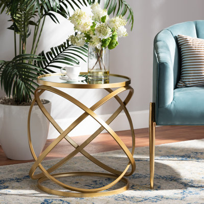 Garvyn Mirrored Glass Top End Table in Gold Finished, 20.18" H X 16.81" W X 16.81" D