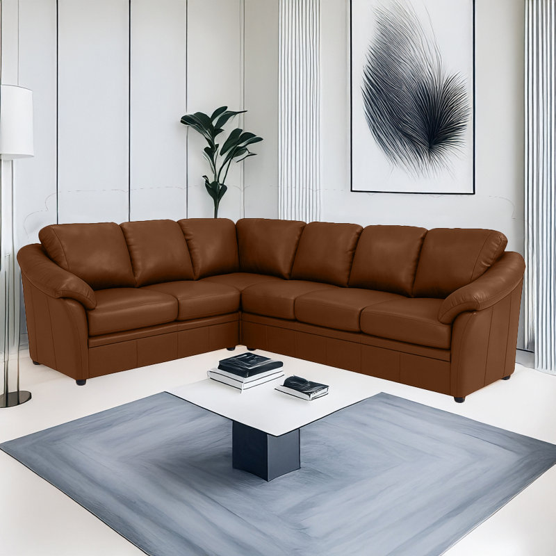 Ramdev 108" Wide Genuine Leather Corner Sectional, Right Hand Facing, Cedar Genuine Leather