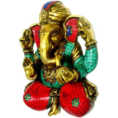 Décoration murale 10 pouces en laiton fait à la main Lord Ganesha - Décoration murale indienne traditionnelle en métal pour entrée de maison, salon et espaces spirituels