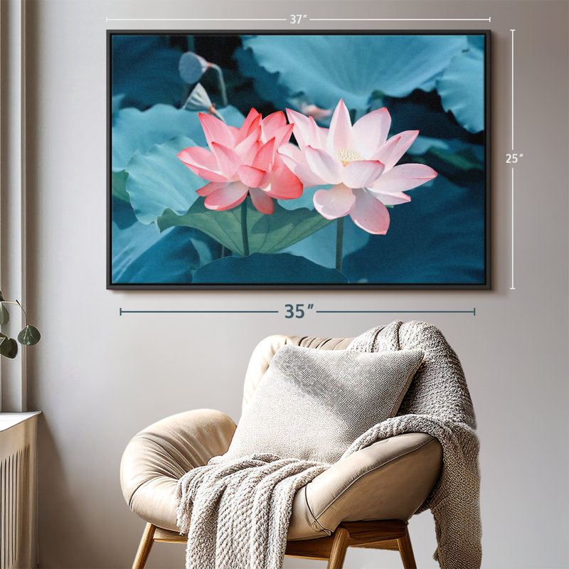 Paire de fleurs de lotus, H 25 po x l 37 po