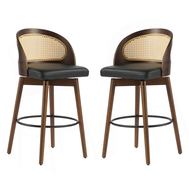 Tabouret de bar d'intérieur en bois Como, finition noyer foncé avec revêtement noir, ensemble de 2
