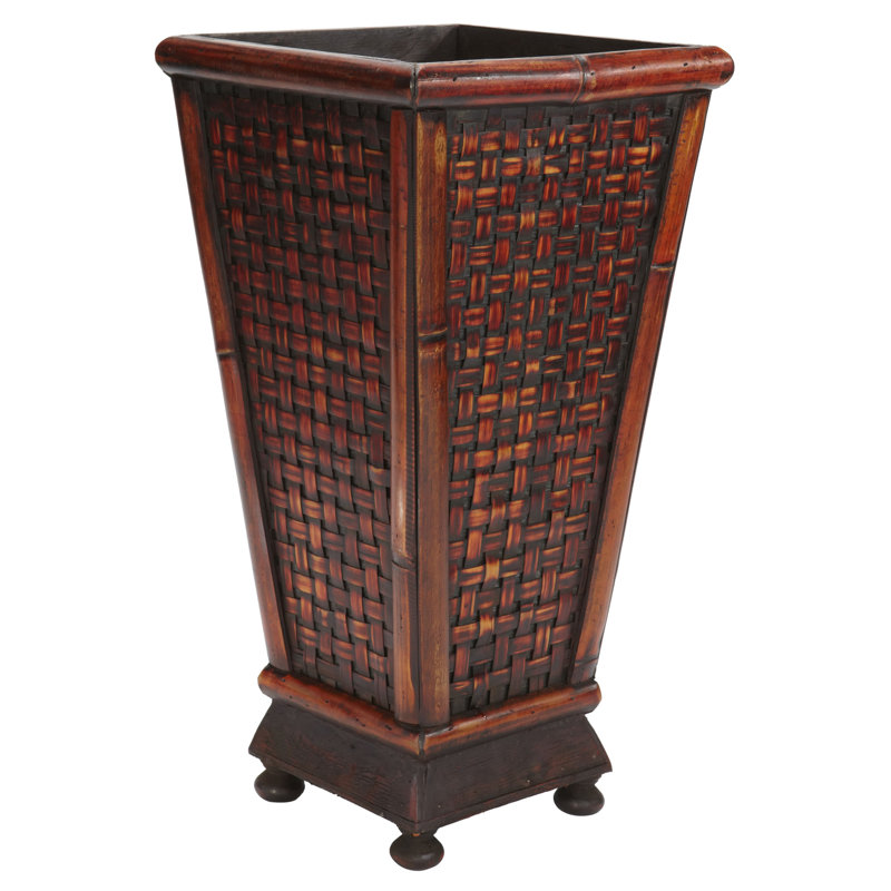 Square Solid Wood Planter with Multihued Bamboo Design