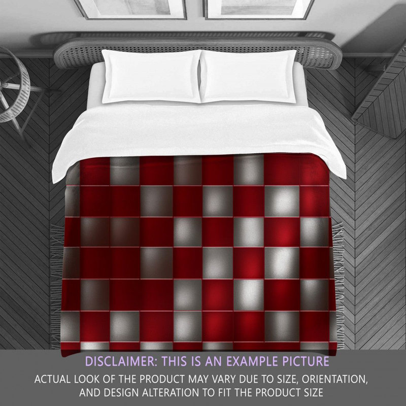 Machine Printed Comforter, Queen Comforter, Red/Silver Checkered