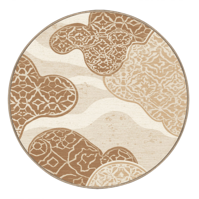 Machine Washable Pavla Global Inspired Moroccan Rug in Beige – Beige Binding, 8' Round