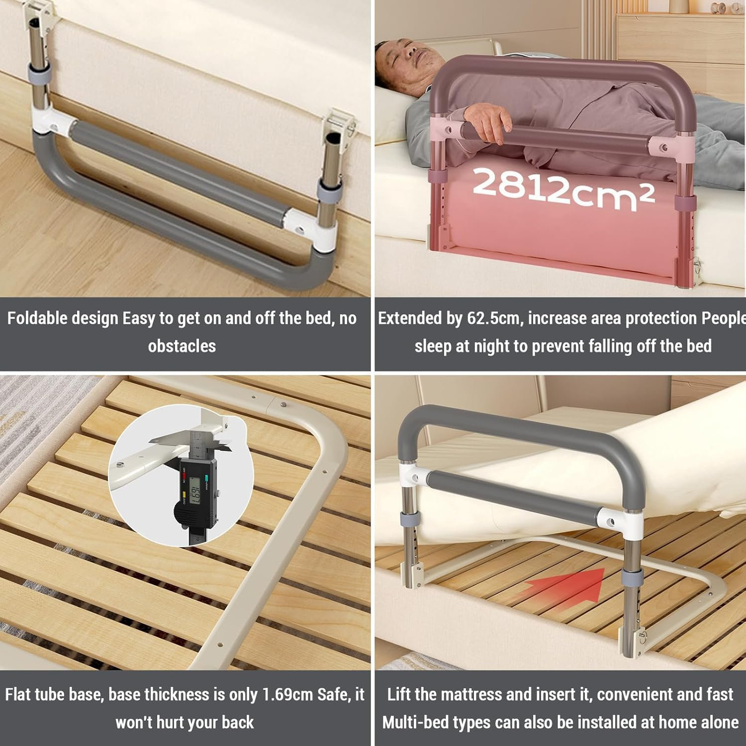 Bed Side Rails Support for Elderly/Adults 36.5-43.5cm Adjustable Height