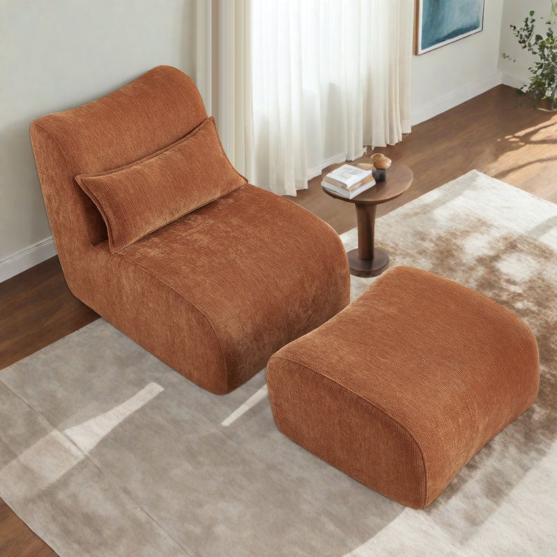 Méridienne compacte et confortable avec repose-pieds polyvalent pour diverses pièces, Chenille orange