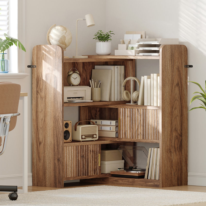 Modern Adjustable Bookcase - Open & Closed Storage, L-Shaped or Straight, for Living Room, Bedroom, Home Office, Brown