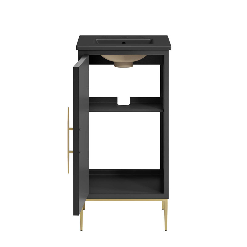 Awaken Black and Gold 18" Bathroom Vanity with Ceramic Sink