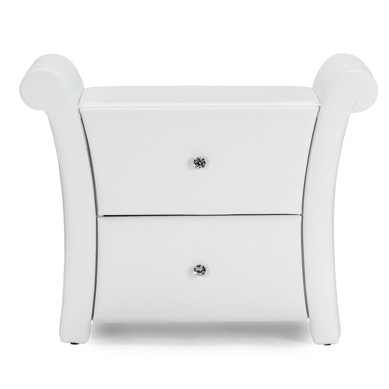 Table de chevet 2 tiroirs Chellsea en similicuir blanc, H 22,88 po x l 28,5 po x P 16,25 po, Blanc