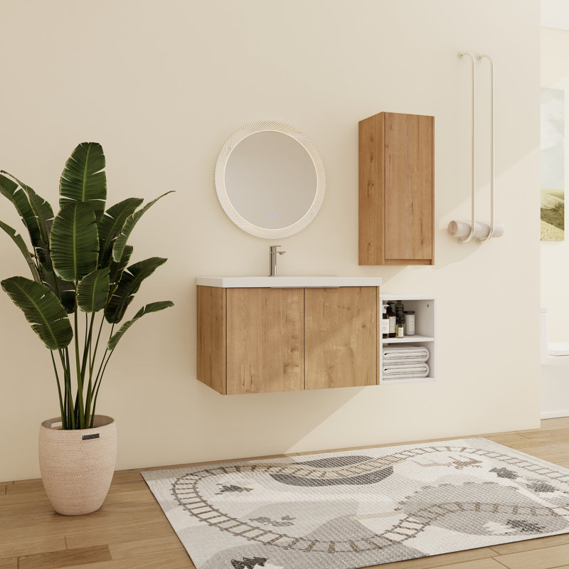 Meuble-lavabo mural simple 42 po avec comptoir en résine et armoire d'appoint Eskar, 42"