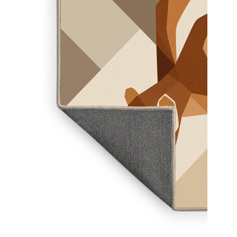 Soft Plush Abson Chipmunk Modern Geometric Area Rug in Beige – Beige Binding, 7x9