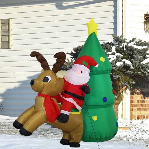 The Holiday Aisle® Santa with Reindeer and Christmas Tree Inflatable ...