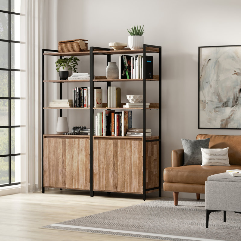 Bibliothèque Kelsey avec portes (ensemble de 2) en naturel, (4 tablettes) H 74 po x l 30 po x P 17 po